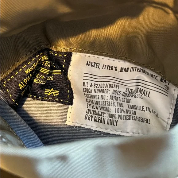 ALPHA INDUSTRIES MA-1 Reversible Bomber Jacket in Sage Green Size Small Slim Fit - Picture 13 of 15